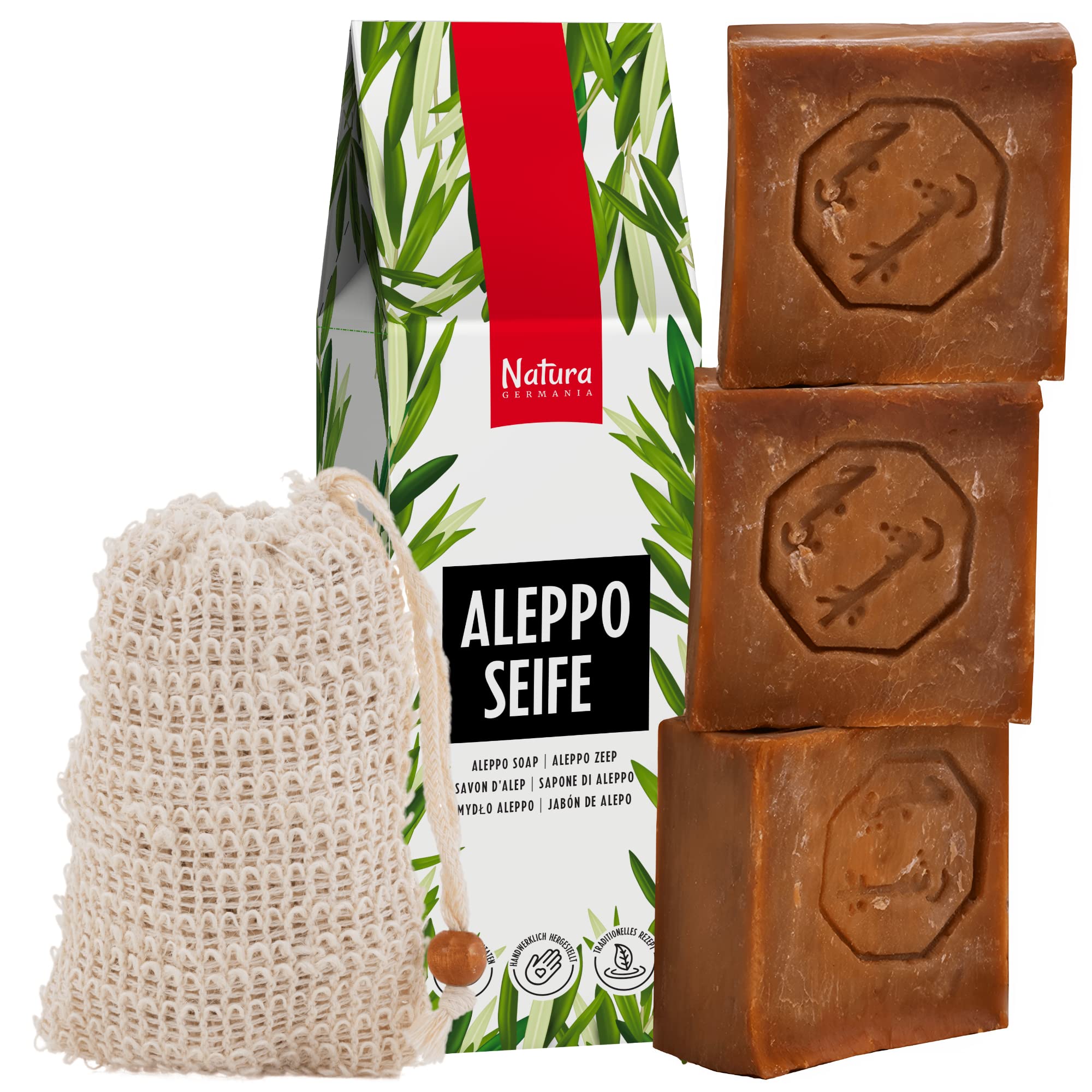 Aleppo seebi komplekt ja seebikott (3tk, 200g)
