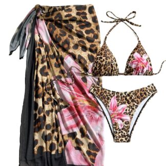 Naiste bikiinikomplekt rannaseelikuga, leopardimustriga (3tk, XL)