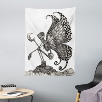 Pestav seinavaip, sürreaalne skeletiga naine, valge ja hall (110x150cm)