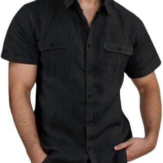 Meeste lühikeste varrukatega linane särk, must (5XL)