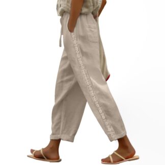 Naiste linased püksid, 7/8 pikkus, khaki (S)