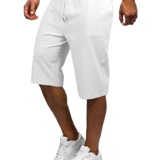 Meeste linased lühikesed püksid, valged (2XL)