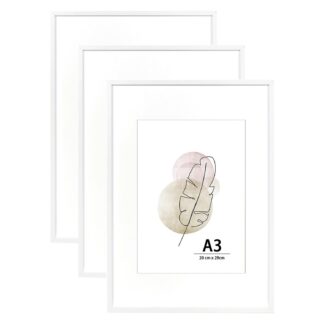 Valged puidust pildiraamid paspartuuga (3tk, A3)