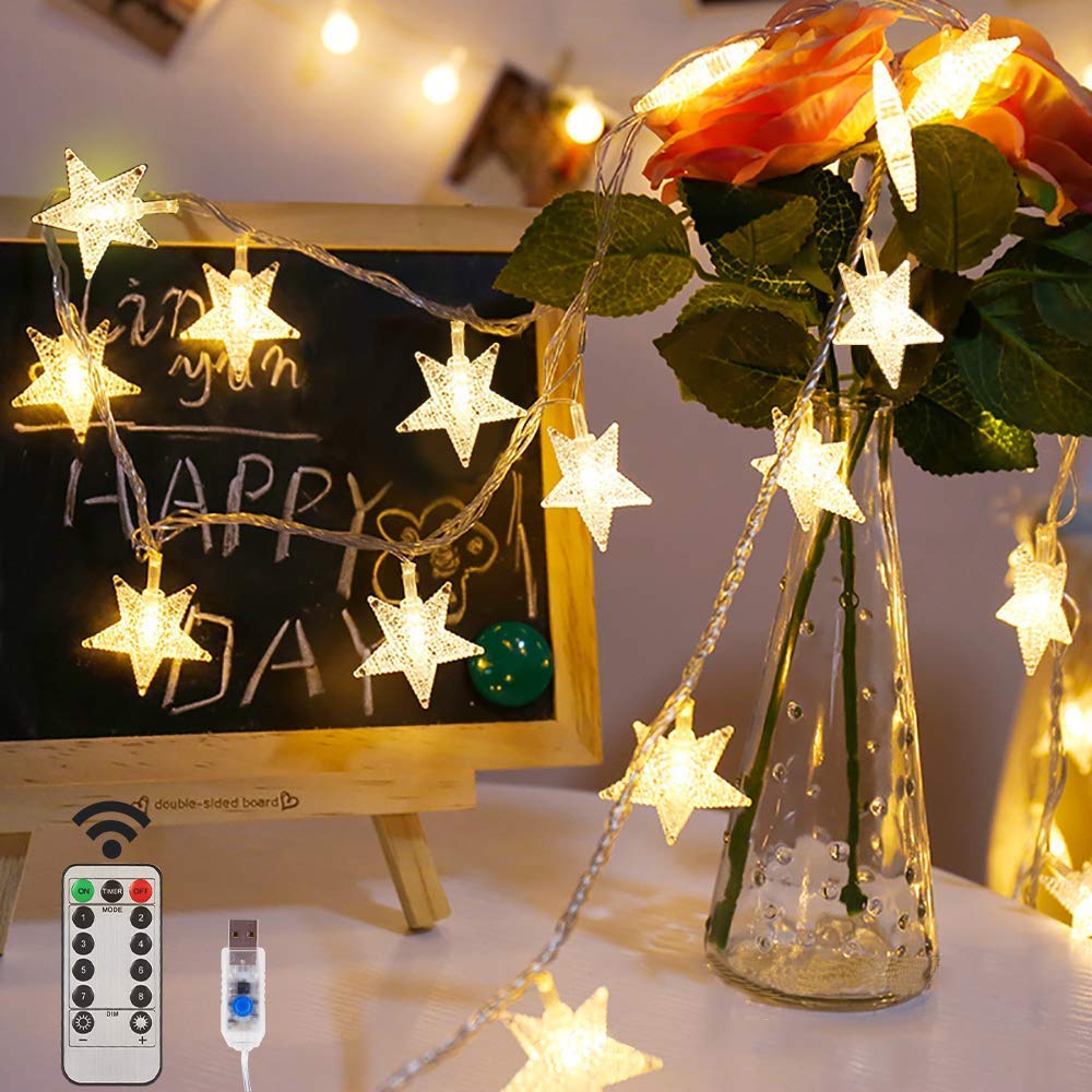 USB-toitega LED tähekujuline valguskett, kaugjuhtimispuldiga (10m, 80 LED)
