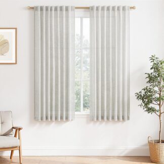 Poolläbipaistvad lühikesed kardinad, linasest, elevandiluuvalge (2tk, 145x140cm)