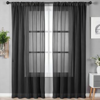 Läbikumavad vuaalkardinad, mustad (2tk, 160x140cm)