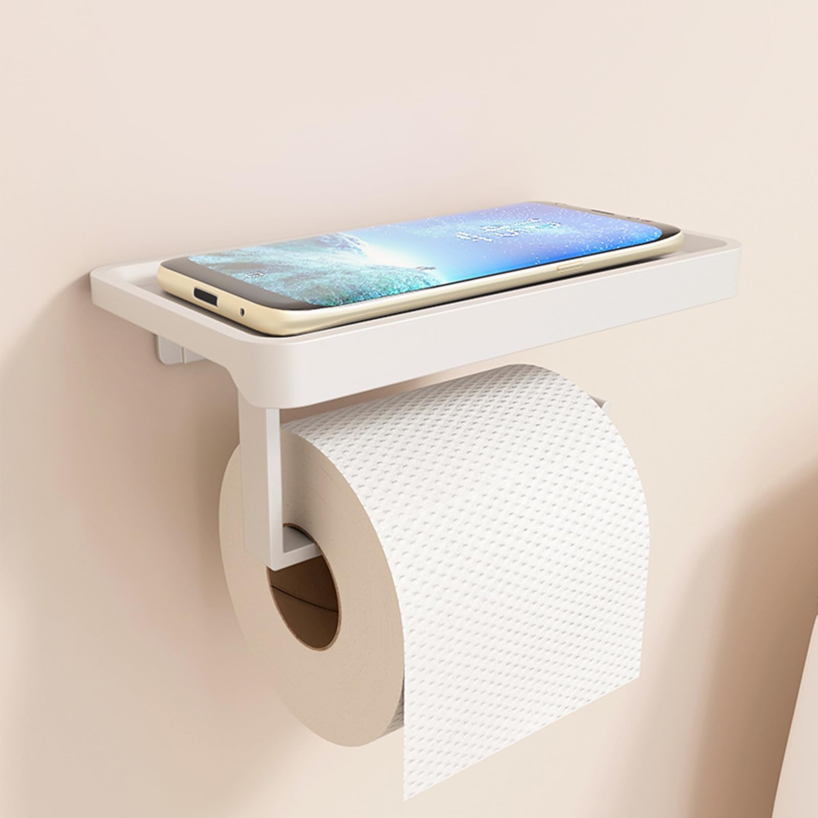 WC-paberi hoidik riiuliga, valge