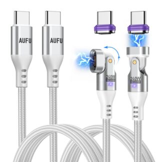 Magnetilised USB-C laadimiskaablid, 240W, valge (2tk, 180cm)