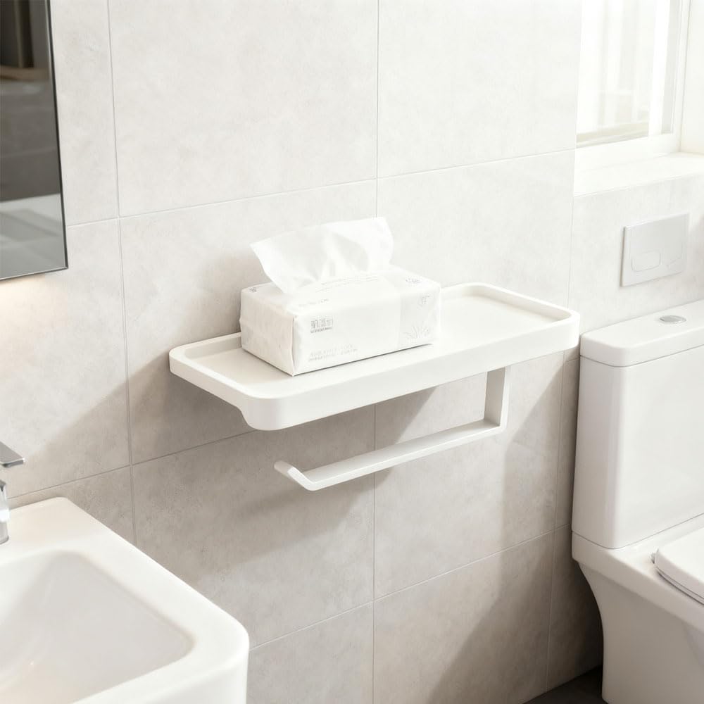 WC-paberi hoidik riiuliga, valge - Pilt 5