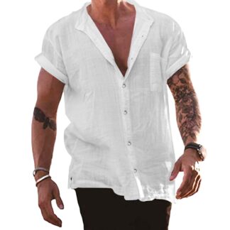 Meeste lühikeste varrukatega linane särk, valge (XL)