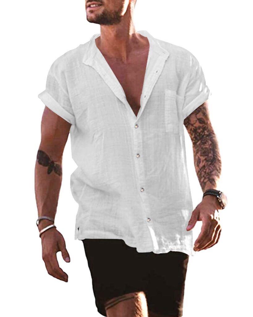 Meeste lühikeste varrukatega linane särk, valge (XL)