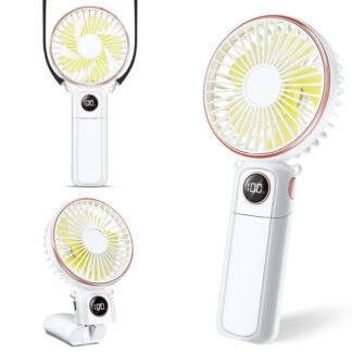 Vaikne kaasaskantav käsi-ventilaator, LED-ekraaniga, valge (5200mAh)