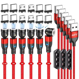 Magnetiliste laadimiskaablite komplekt, pööratav, punane (6tk) Micro USB ja USB C otsad