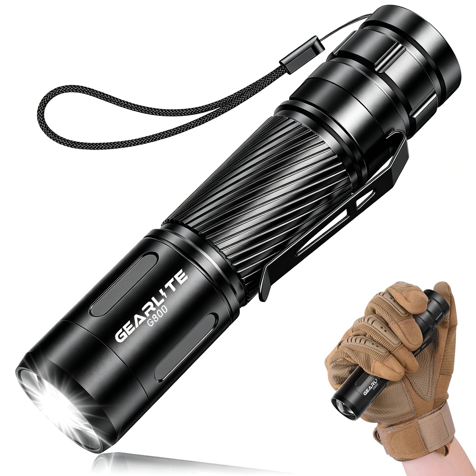 Laetav LED-taskulamp, must (2000lm)